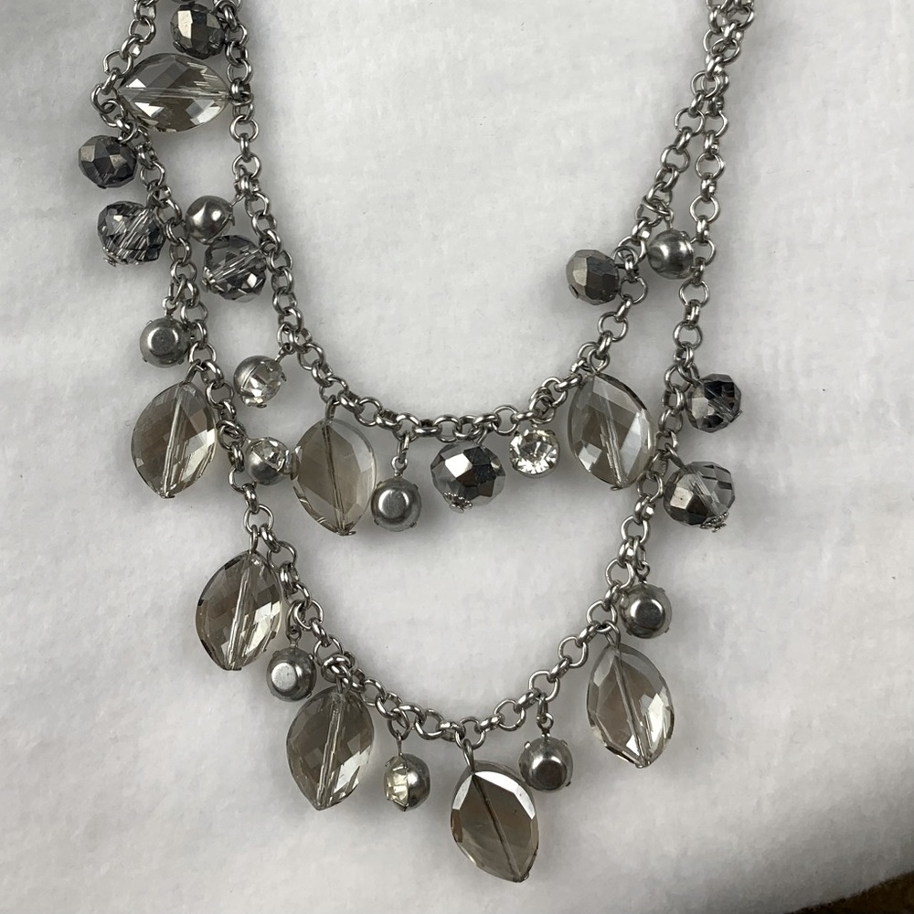 Ann Taylor Silver Toned Crystal chain Necklace
